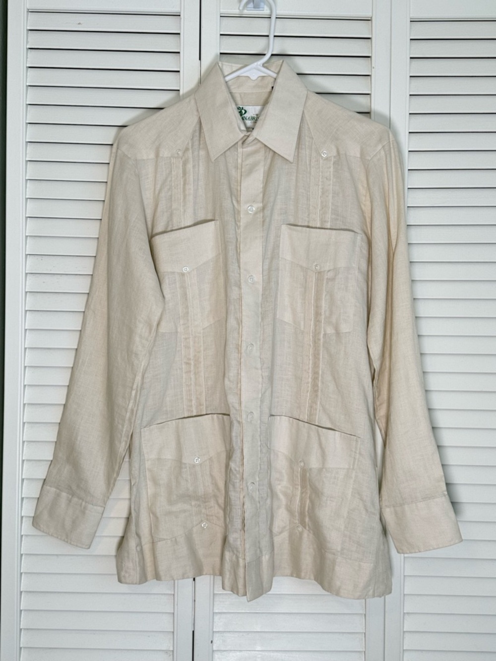 Panabrisa Coron 100% Linen Shirt Men’s Size S Ivory Guayabera Long Sleeves